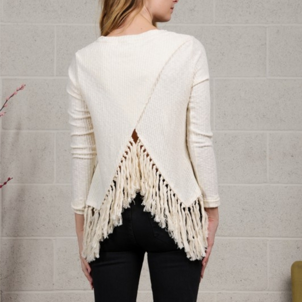 Ribbed Fringe Sweater